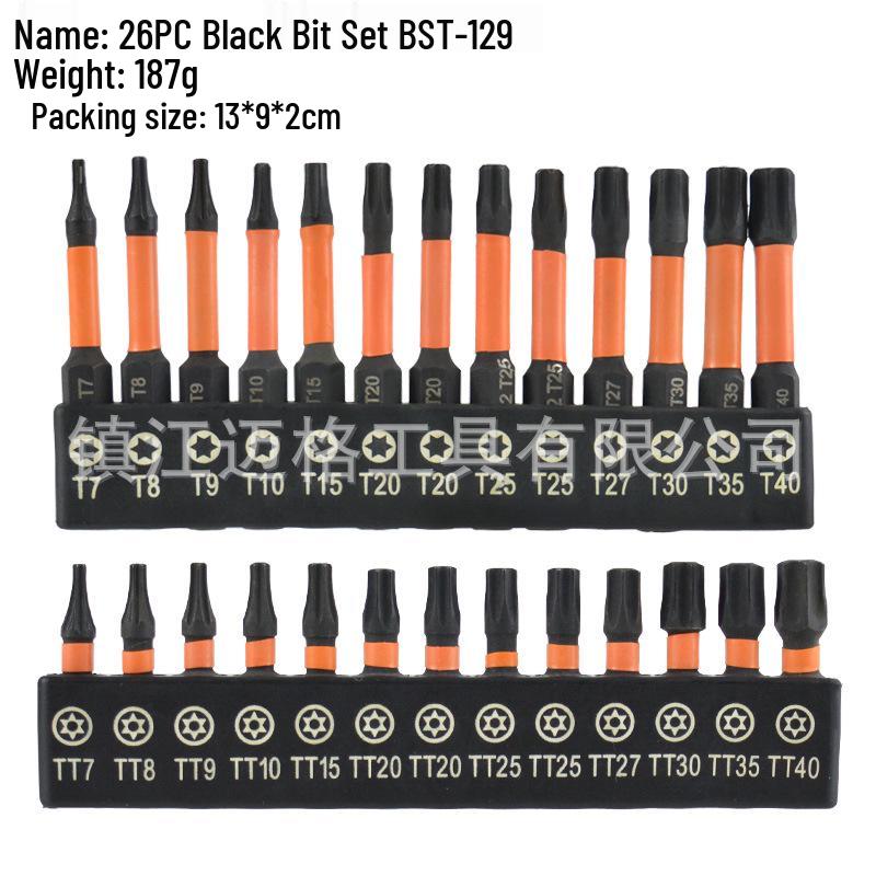 26-teiliges 1/4" Sechskant Schaft Torx Bit Set, 25mm & 50mm, Massiv & Hohl, S2 Legierter Stahl