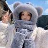 Warm 3-in-1 Cap Scarf Gloves Set Winter Integrated Cap Scarf Bear Ear Hooded Scarf  for Women