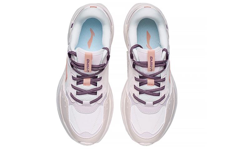 Li Ning Slip Resistant Abrasion Resistant Low Top Sports Casual Shoes Women's White Purple AGCS436-2