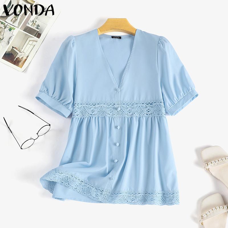 

Летние женские кружевные повседневные свободные топы VONDA с ​​вырезами