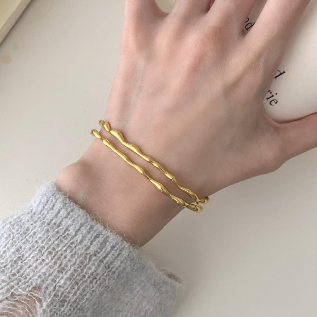 100% Solid 925 Sterling Silver Retro Bracelet for Women Geometric  Handmade GOld Double Layered Simple Bracelet Birthday Gift
