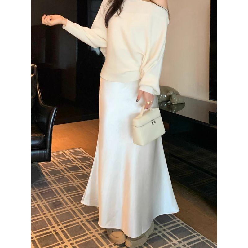 Kumikumi High-Grade Solid Elegant Satin Versatile Skirt Women's Autumn High Waist Slimming Fishtail Skirt Long Dress