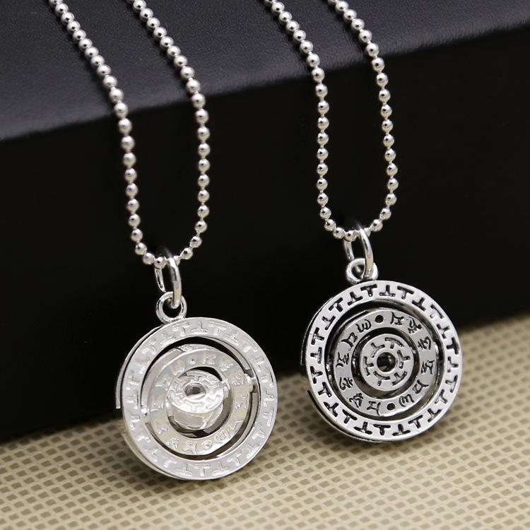 Sterling Silver S925 Rotating Runic Pendant for Women