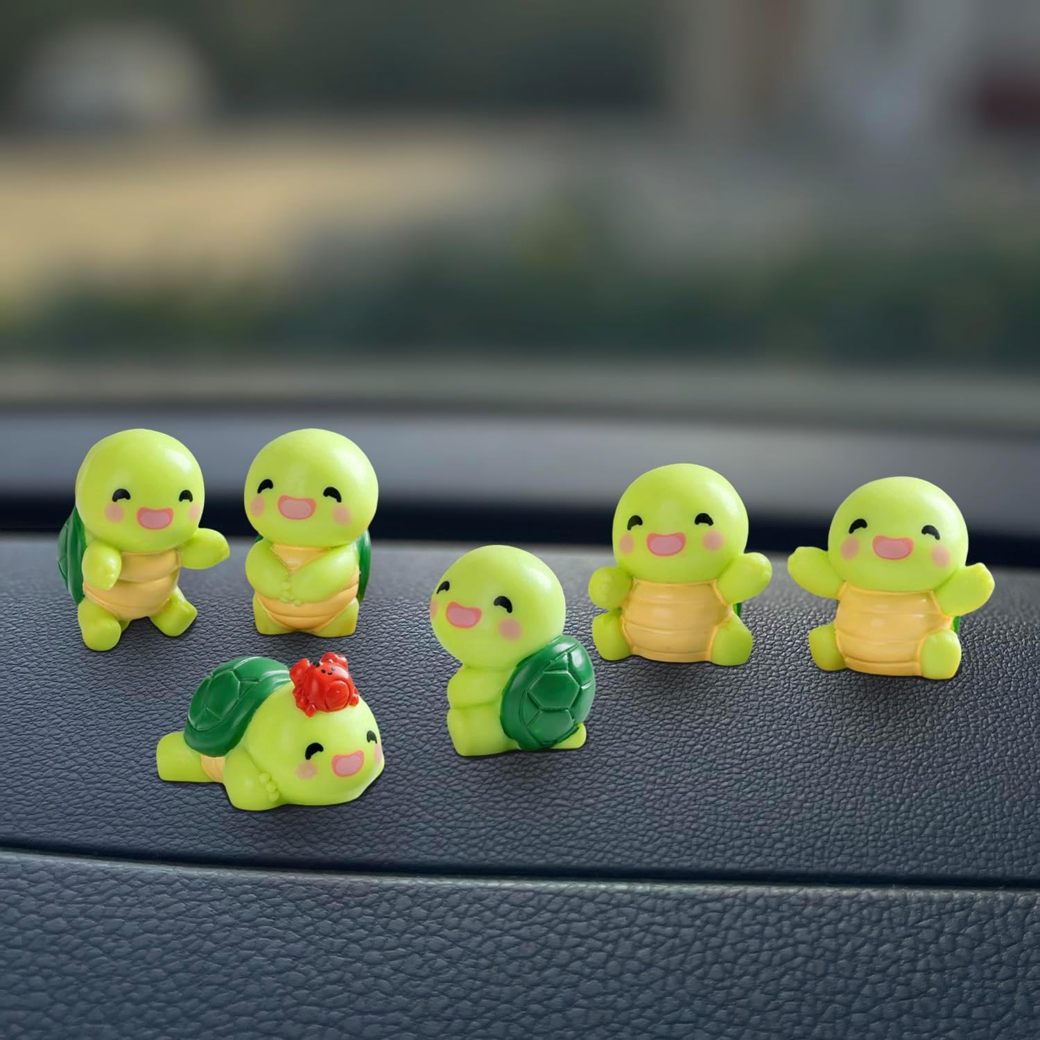 Set of 6 Mini Resin Tortoise Cute Car Accessories, Funny Cartoon Turtles Rear Car View Mirror & Dashboard Decorations Kawaii Car Interior Ornaments