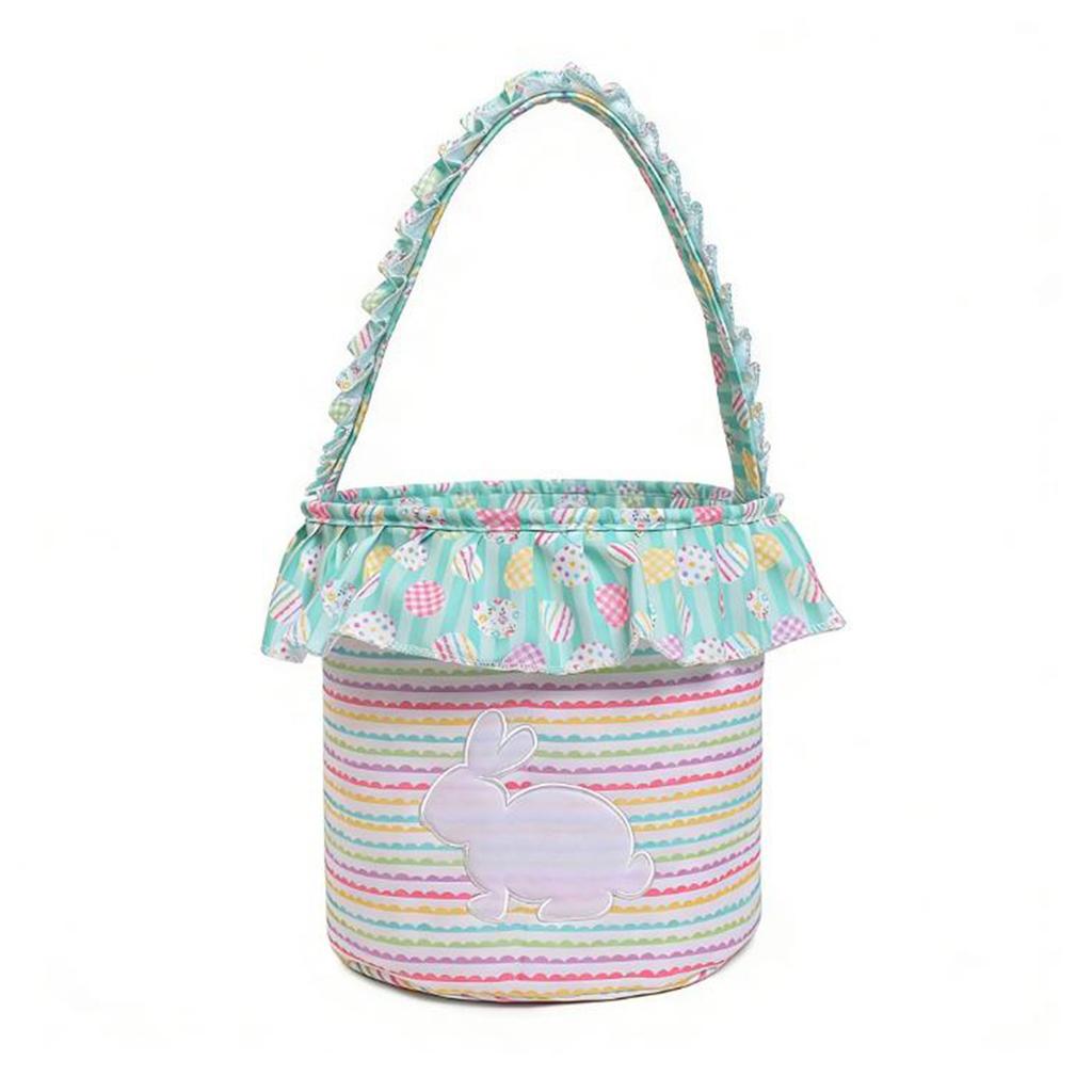 Floral Bunny Storage Bucket Reusable Decorative Egg Hunting Bags Rabbits Monogrammed Storage Bag for Newborn Baby Birthday Gifts