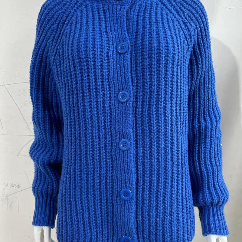 Women's Solid Color Round Neck Loose Simple Knitted Cardigan Top Long-Sleeved Sweater