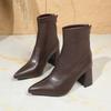 Vintage Pointed Toe Women Ankle Boots Shoes Autumn Winter Square Heels Short Booties  Mujer
