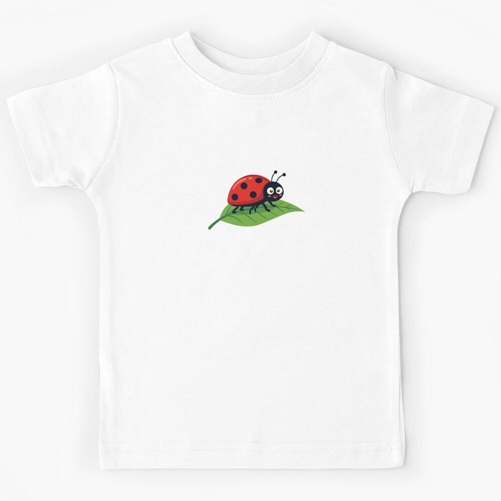 Cute Ladybug Resting on Green Leaf Kids T-Shirt 150