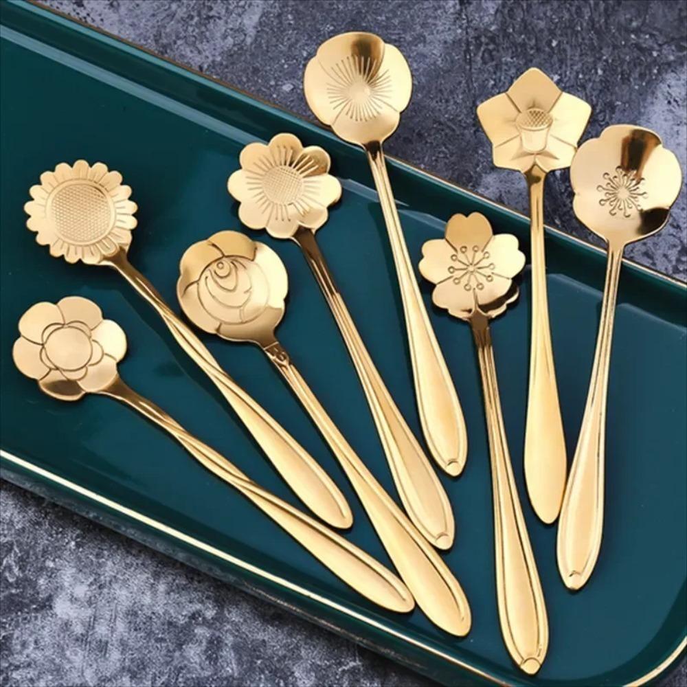 8/16 Pezzi Cucchiaini da Caffè Tè Fiore Acciaio Inossidabile Cucchiaini Zucchero Festa del Tè Set Tavola Raffinato Mescolino Utensili da Cucina