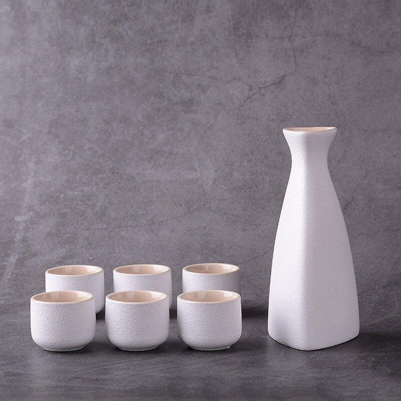 Shangqi Rough Pottery Black Ceramic Wine Set with Decanter and 6 Cups