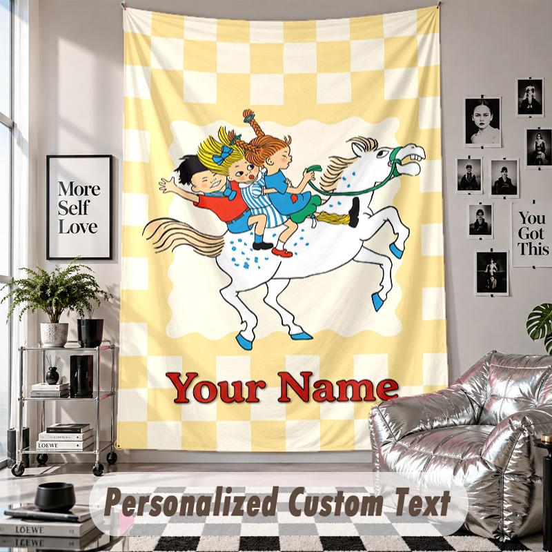 Custom Tapestry Wall Hanging, Pippi Longstocking Personalized Name Text Home Wall Decor