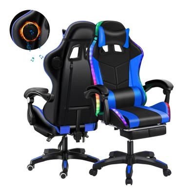 Computer Chair Gaming Height Adjustable Latex Backrest with Bluetooth-compatible Speakers LED Light Ergonomic Support Video Game Working Retractable