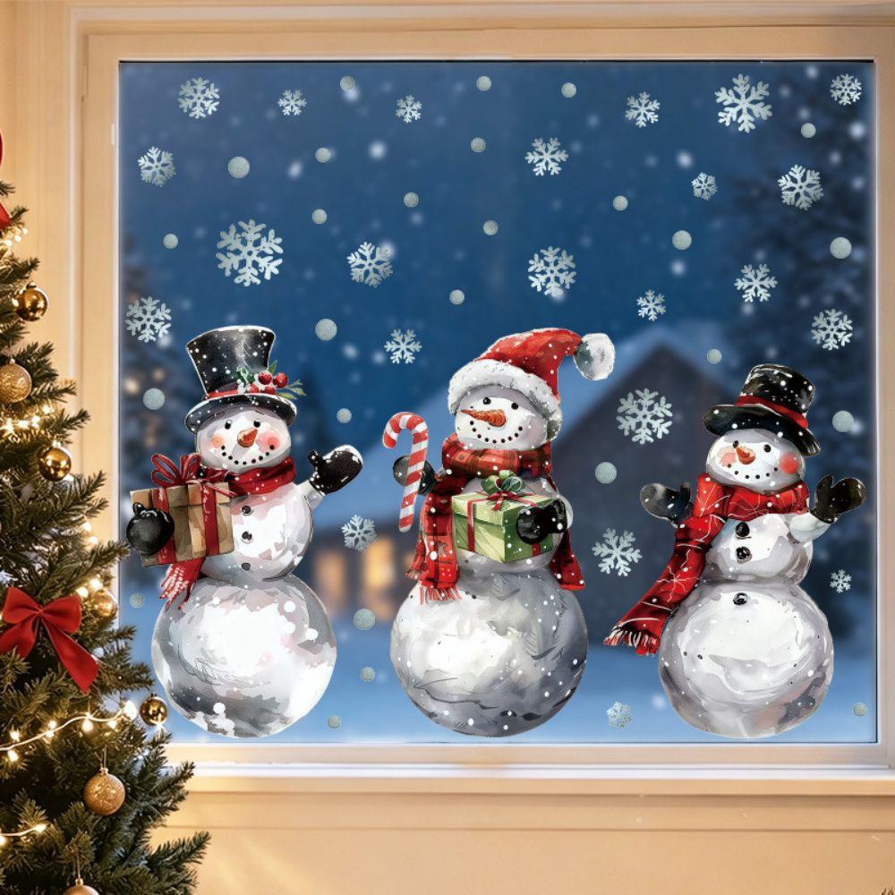 Snowflake Window Decals Cartoon Snowman Window Clings Creative Decorative Sticker Home Decoration