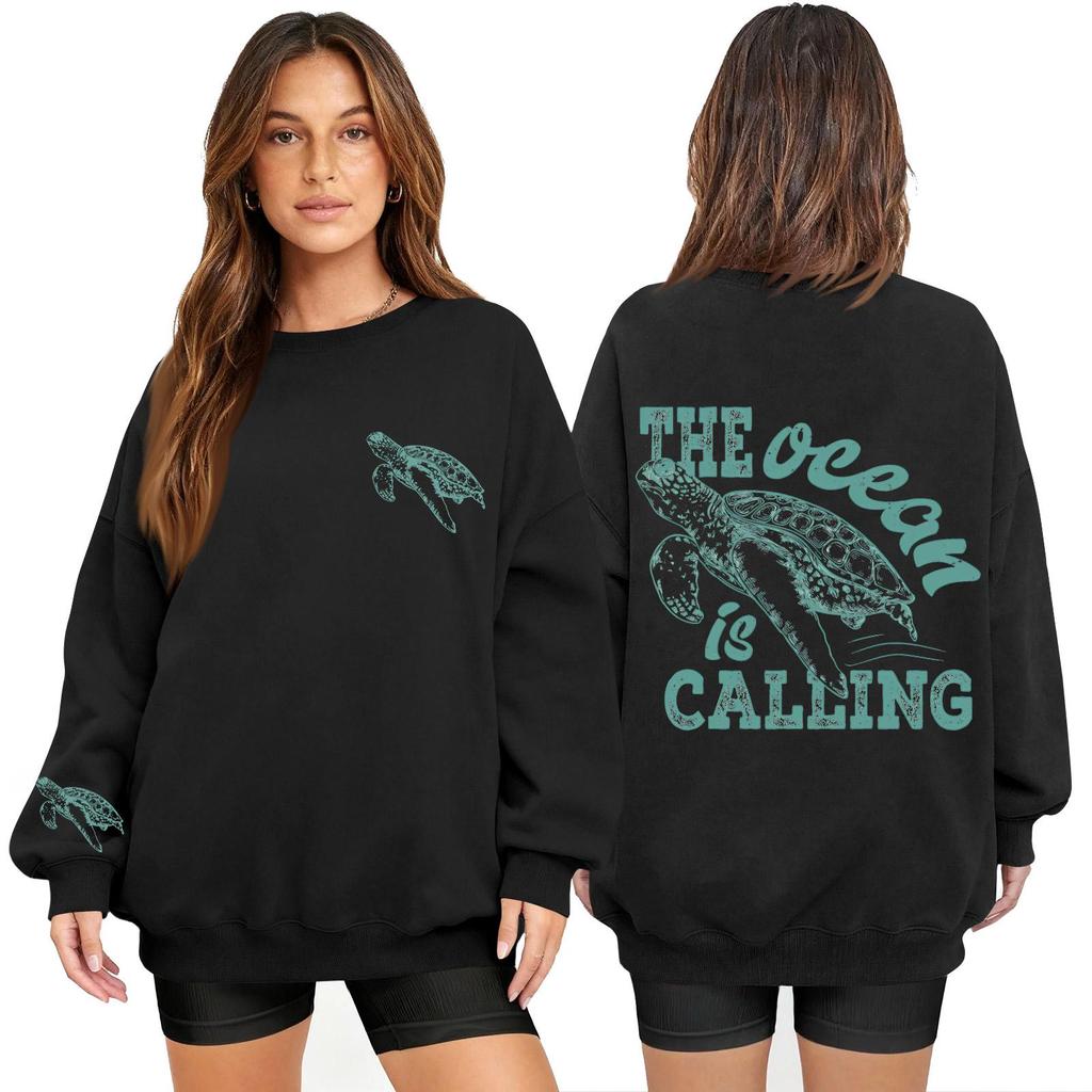 Women's Fashion Long Sleeve Print Round Neck Loose Pullover Sweater Top