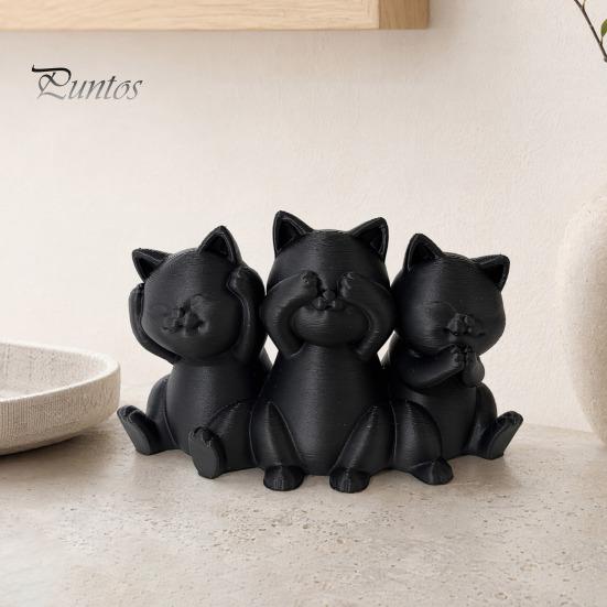 Minimalist Cat Ornaments Three Wise Cats Figurines, 3D Printed Statue for Desk Sturdy Shelf Decor Decor, Ancient Wisdom Ornament Home Office,