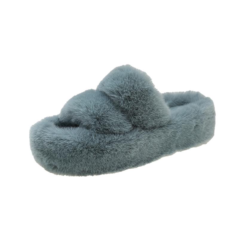 Fashion Winter New Thick Sole Cotton Sandals Women Fashion Round Head Open Toe Suede Comfort with Fluffy Flip-flops