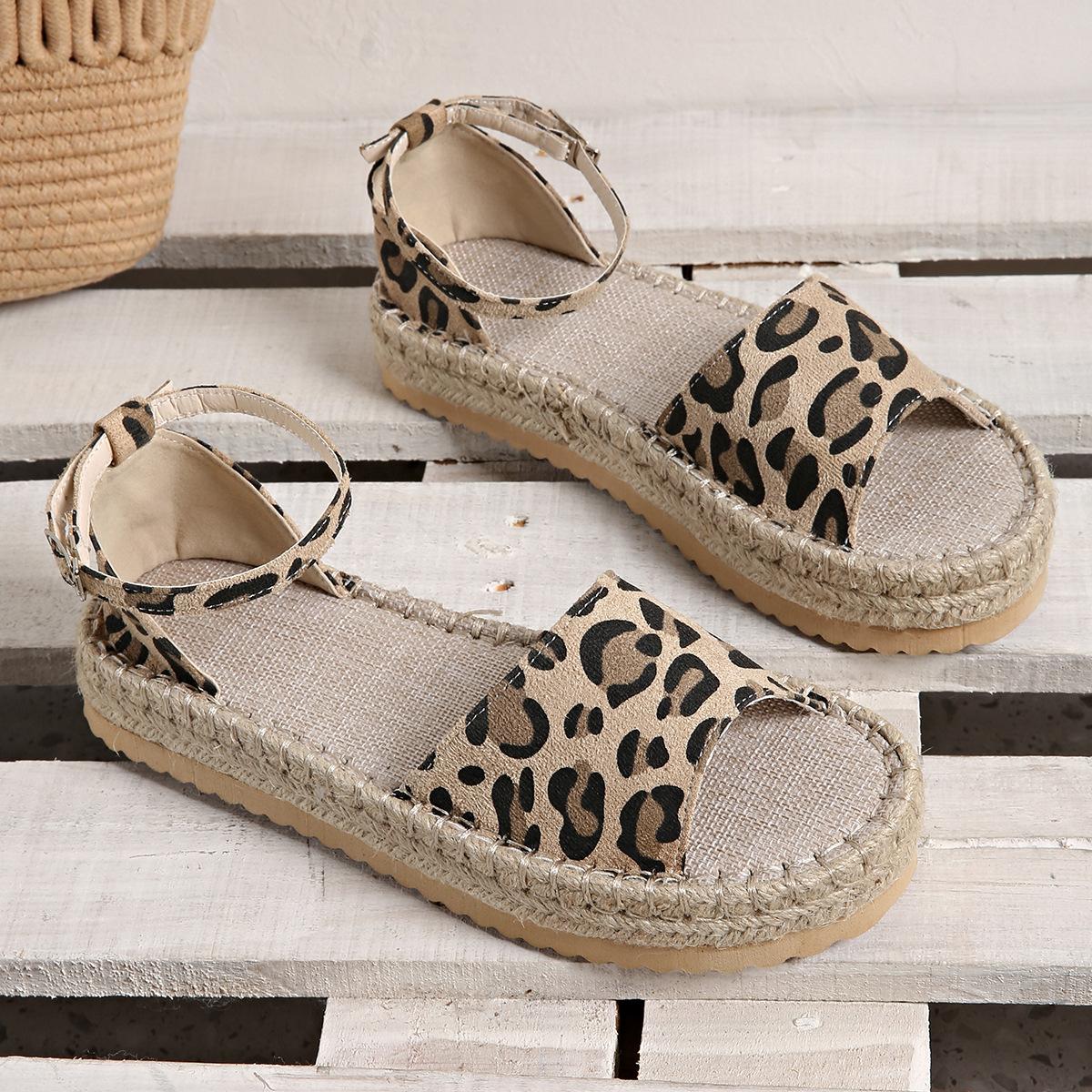 

Европа и Соединенные Штаты 20252025wish большие размеры леопардовый принт сандалии женские весна и лето новые пеньковая веревка платформа римские женские туфли 36 цветной печати леопарда