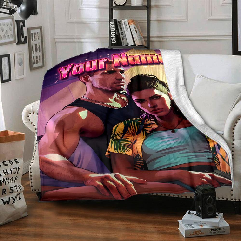 1pc Personalized Name GTA Blanket, Gift, for Men and Women, Soft Blanket, Good for Sofa Bed Couch Travel, Lightweight Flannel Blanket