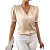 New Satin V-neck Button-up Ruffle Blouse - Spring/Summer Casual Short Sleeve French Style