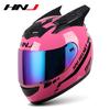 HNJ Unisex Full-Face Summer Motorcycle Helmet with Gray Riding Horns - Stylish and Safe for Racing