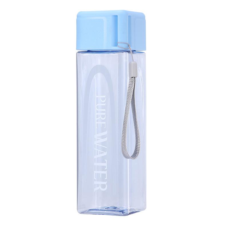 480ml Square Water Bottle Plastic Drinking Bottle Sports Water Cup With Portable Rope Leak-Proof Outdoor Juice Bottle Drinkware