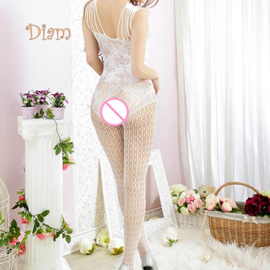 Dámské sexy krajkové noční prádlo s otevřeným rozkrokem síťovaná punčocha Bodyboll pyžamo