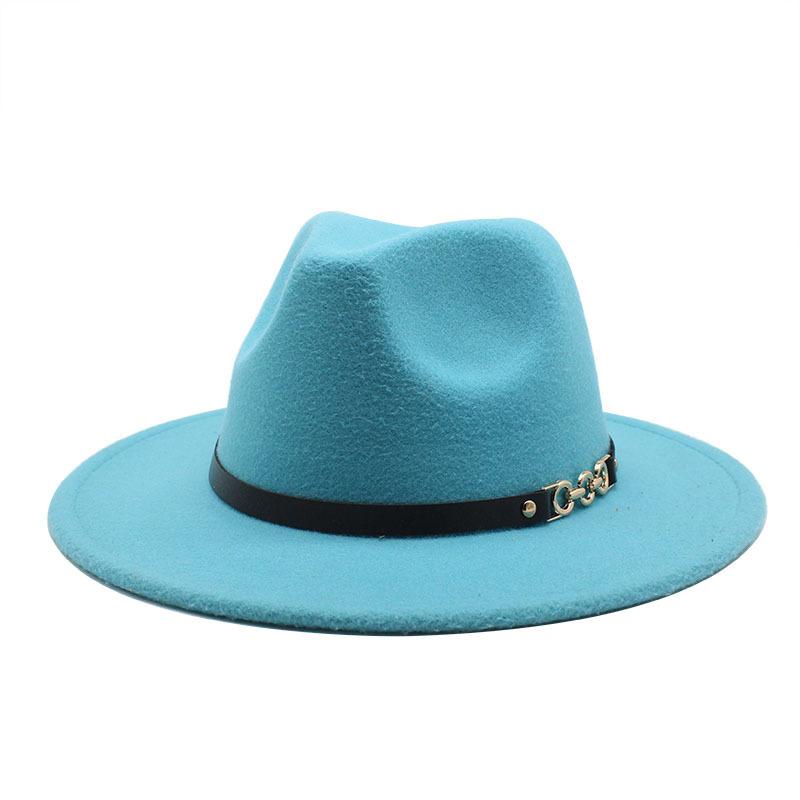 Flat Edge Woolen Top Hat, Belt Buckle, Big-Brimmed Felt Hat, Plain Weave Top Hat