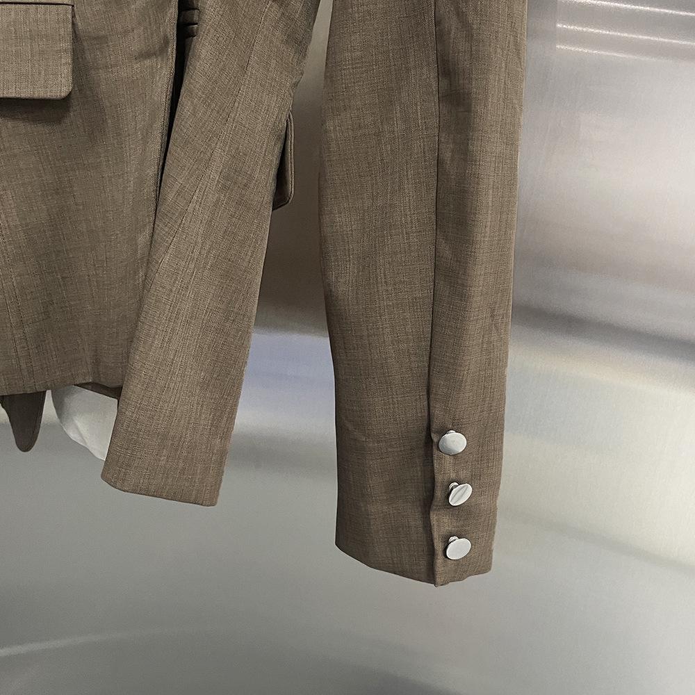 Women's Spring 2026 Slim Fit Brown Color-Block Suit Jacket - Professional & Stylish