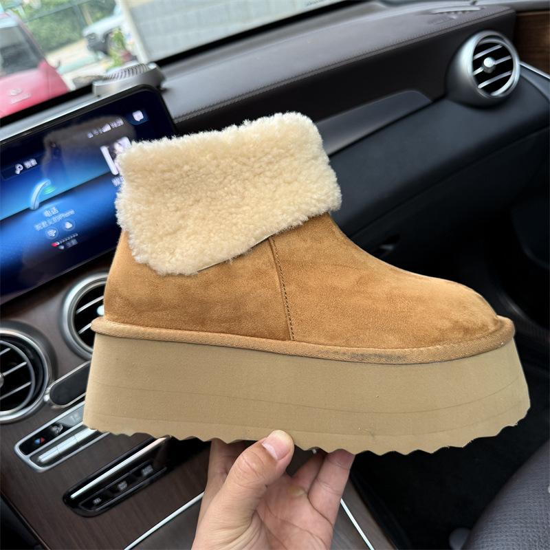 2025 new wool back zipper suede short snow boots women's thick-soled turning wool and velvet thermal shoes non-slip