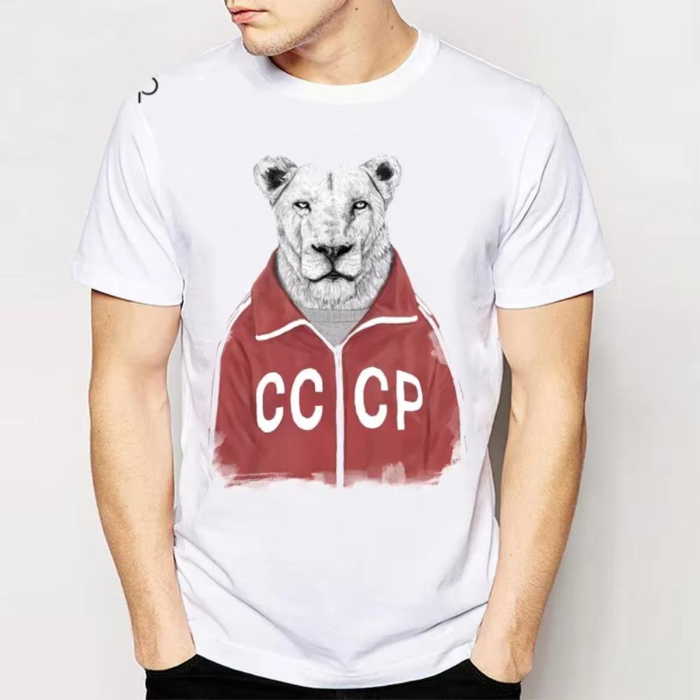 Fashion Cccp Soviet Lion T-shirt Casual Hipster  Tees Men's Clothing Oversized Unisex Tops Streetwear