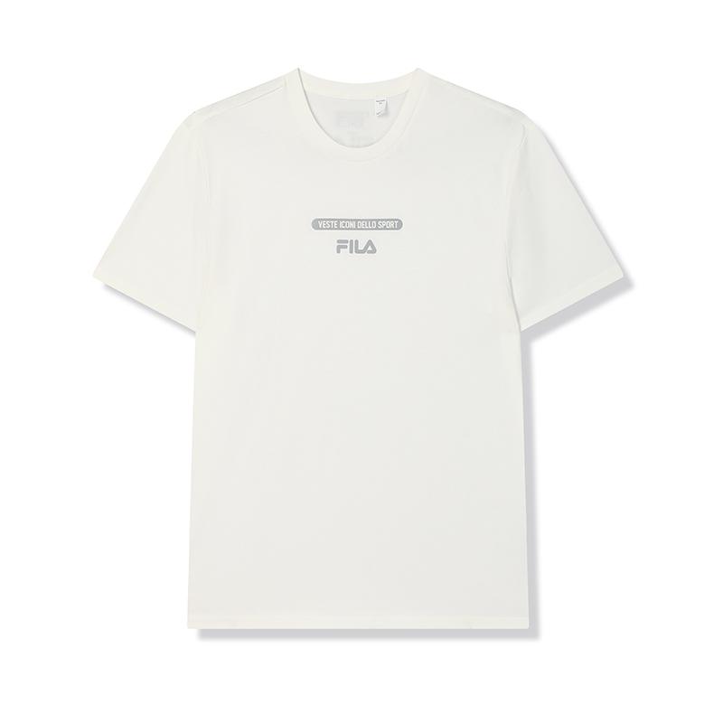 Fila Versatile Casual Knitted Breathable Short Sleeve T-Shirt Men Tops Cloud-Mushroom-White F11M519104FWT