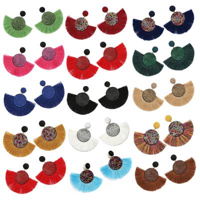 Bohemia Women Fan Shape Tassel Rhinestone Inlaid Ear Stud Earrings Jewelry Gift