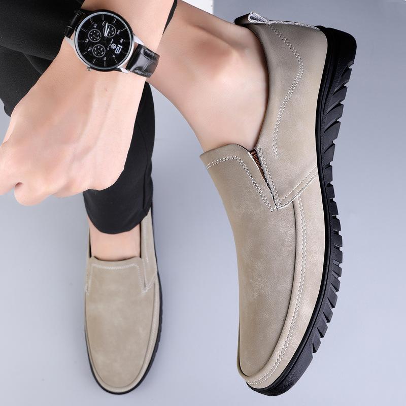 

Men s shoes 2025 summer new men s one-pedal flat-bottomed soft-faced casual leather shoes daily out deodorant Doudou shoes 46 хакі