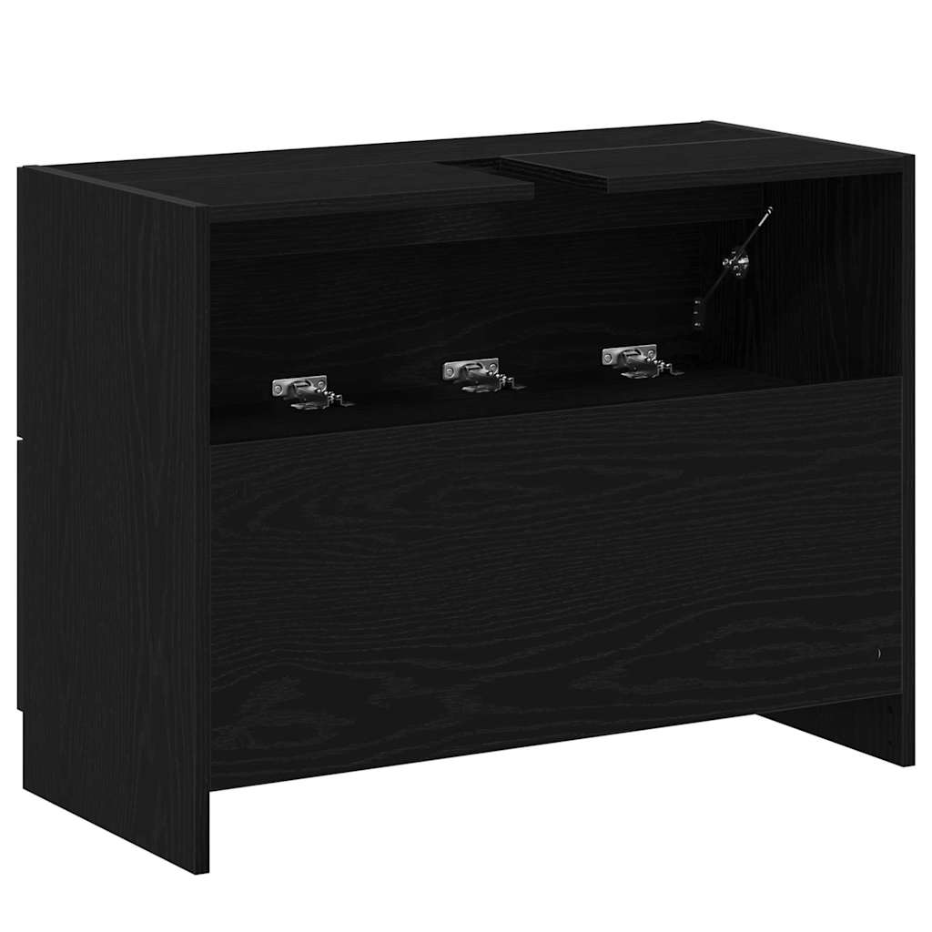 Bathroom Cabinet with Door Black Oak Effect 78 x 37 x 59 cm