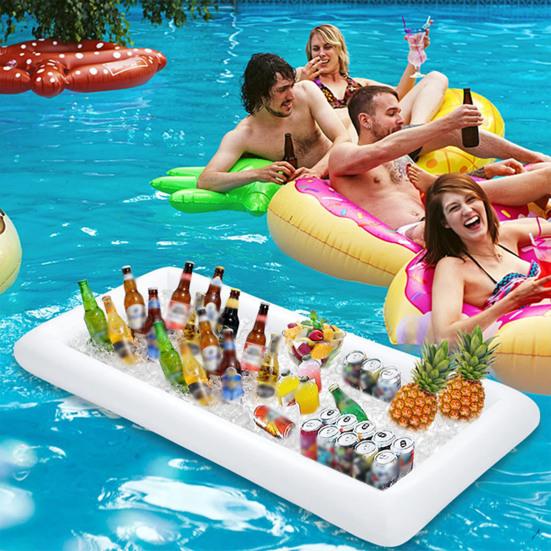 Oppblåsbar serveringsbar Lekkasjesikker PVC Sommer Rektangel Firkant Salatskål Isbrett Mat Drikkebeholder Buffétkjøler Utendørs Svømmebasseng Festrekvisitter