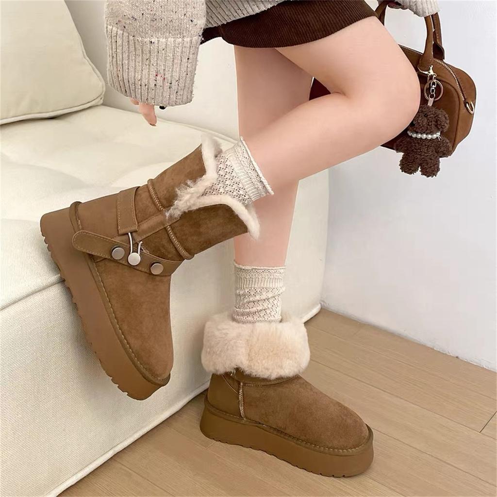 Northeast thick-soled fluffy snow boots women's winter short boots with fleece and cold-proof two wear large cotton shoes