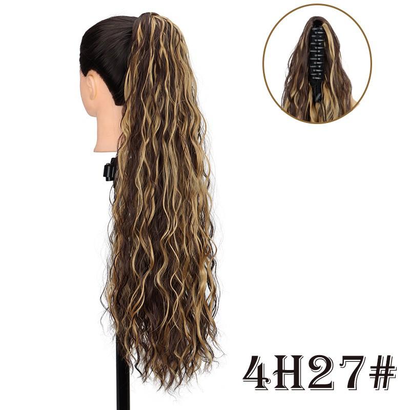 Womens Synthetic Long Wavy Ponytail Extension With Curly Texture Claw Clip Heat-Resistant Fiber Natural Volume