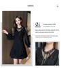 2026 Spring Women's Elegant A-line Polka Dot Long-Sleeved Dress with Mesh Patchwork and Lace-up Details