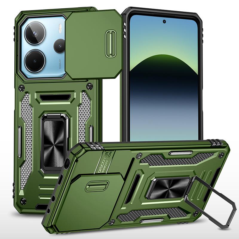For Xiaomi Mobile Phone Case Poco X7 5G Push Window Horizontal and Vertical Multi-function Bracket Military Anti-fall Mobile Phone Case