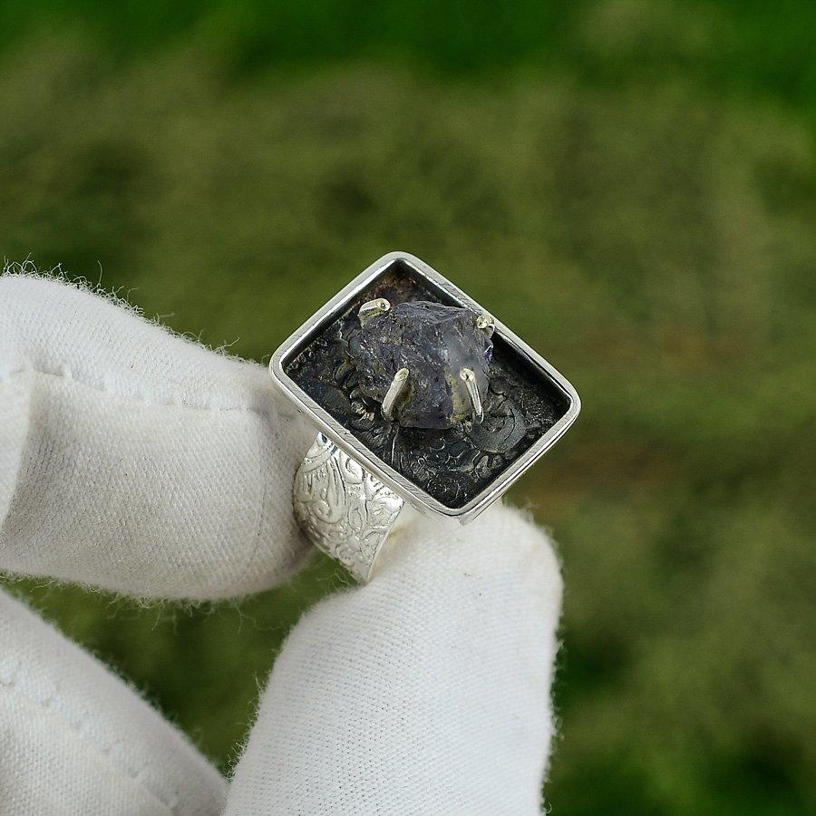 Gift For Her Natural Tanzanite Rough Promise Adjustable Ring 925 Silver Adjustable