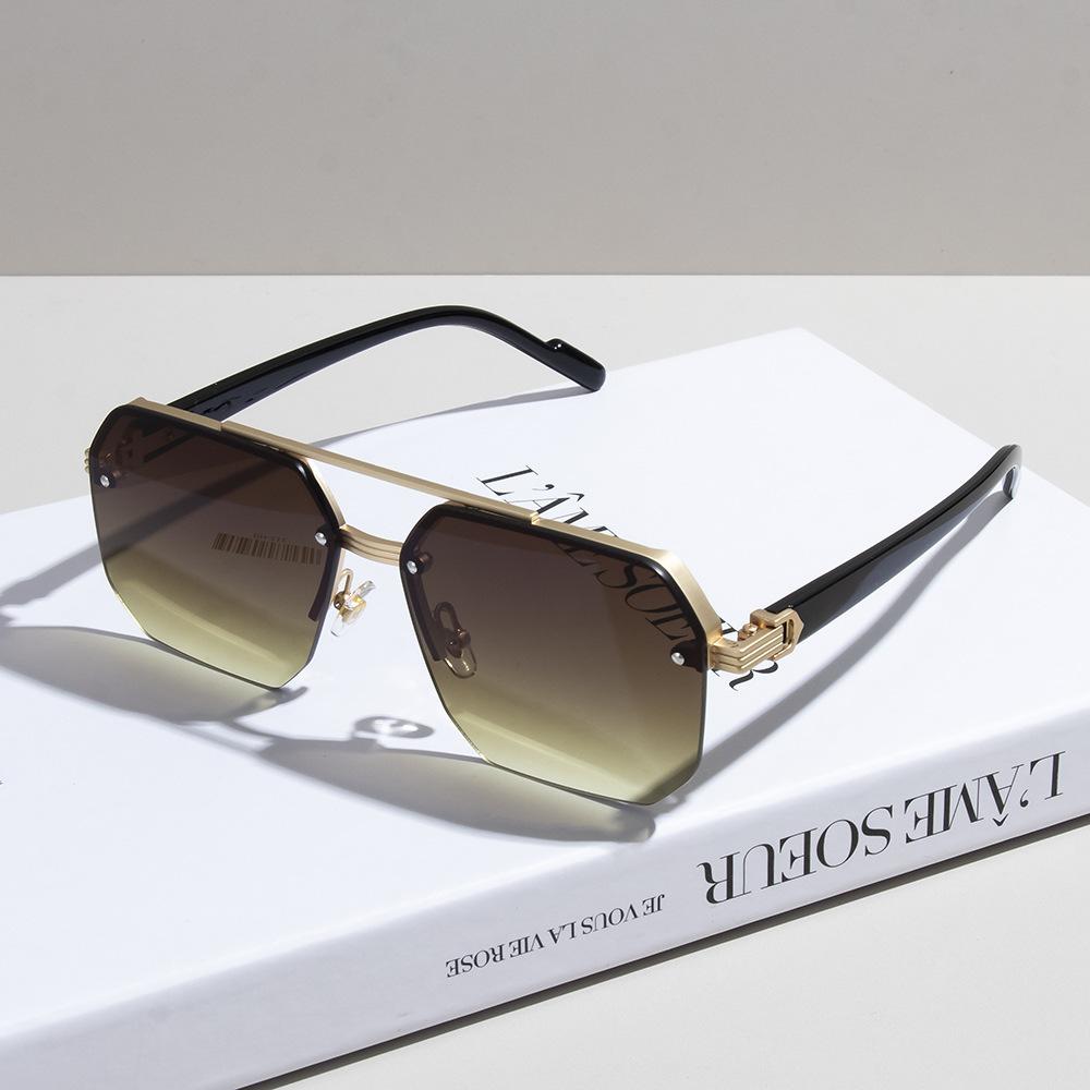New classic metal square half-frame men's sunglasses fashion trend driving UV protection sunglasses