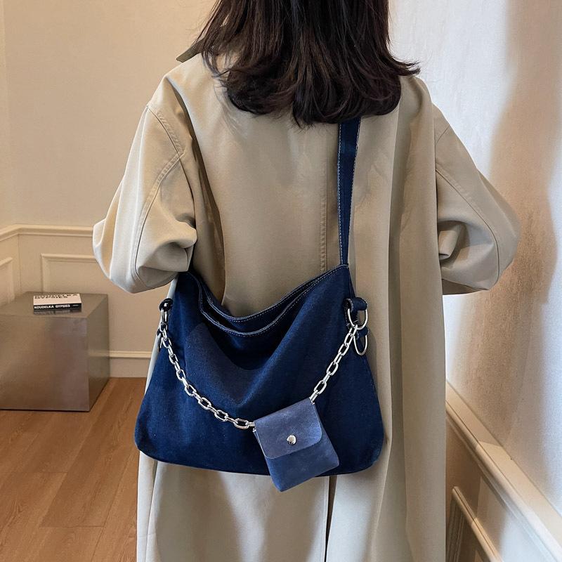 Fashion Casual Denim Tote Bag Female Niche Versatile Student Class Commute Shoulder Messenger Bag