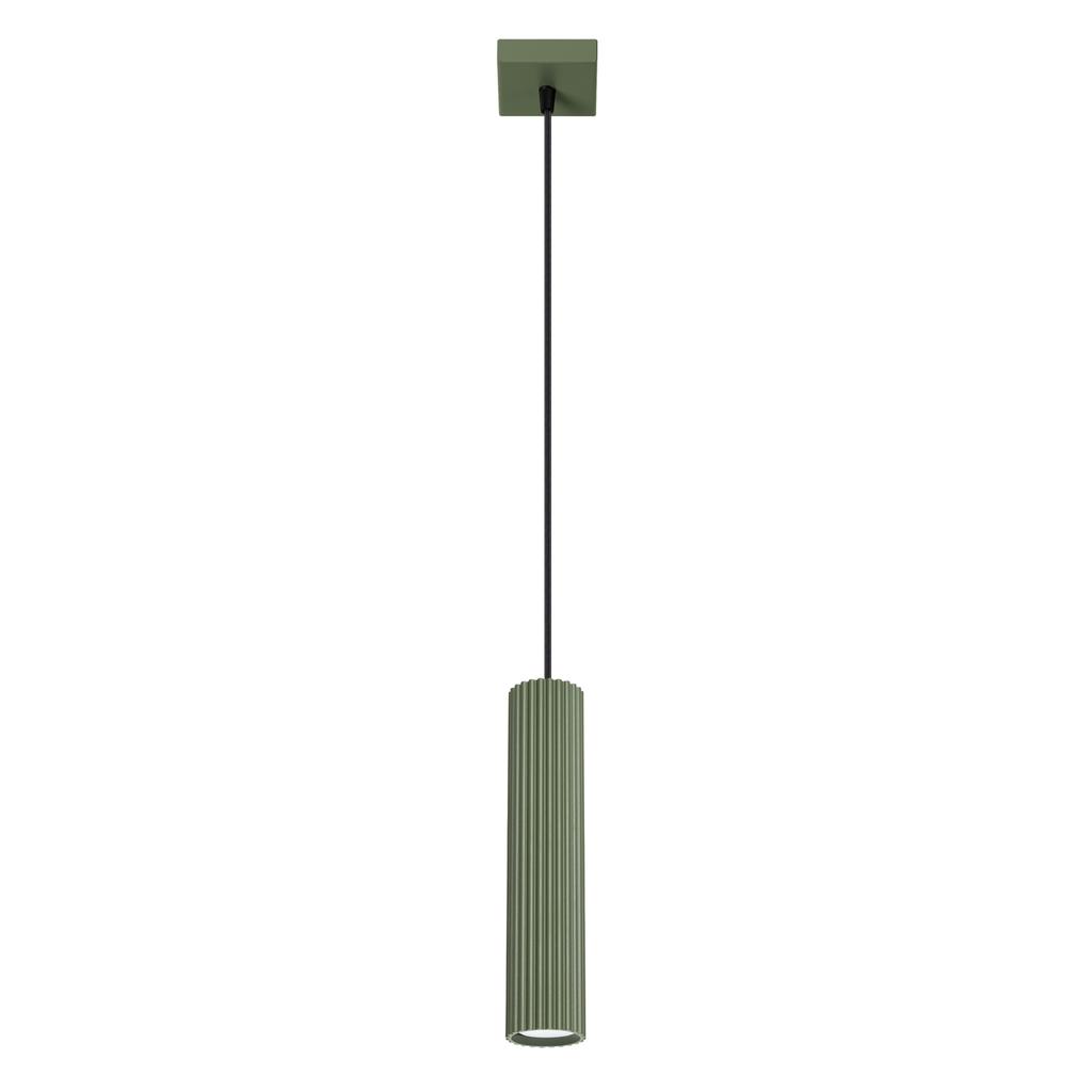 Modern Olive Green Fluted Tube Pendant Lamp for Bedroom, Kitchen, Island, 1xGU10 10W KARBON Sollux Lighting