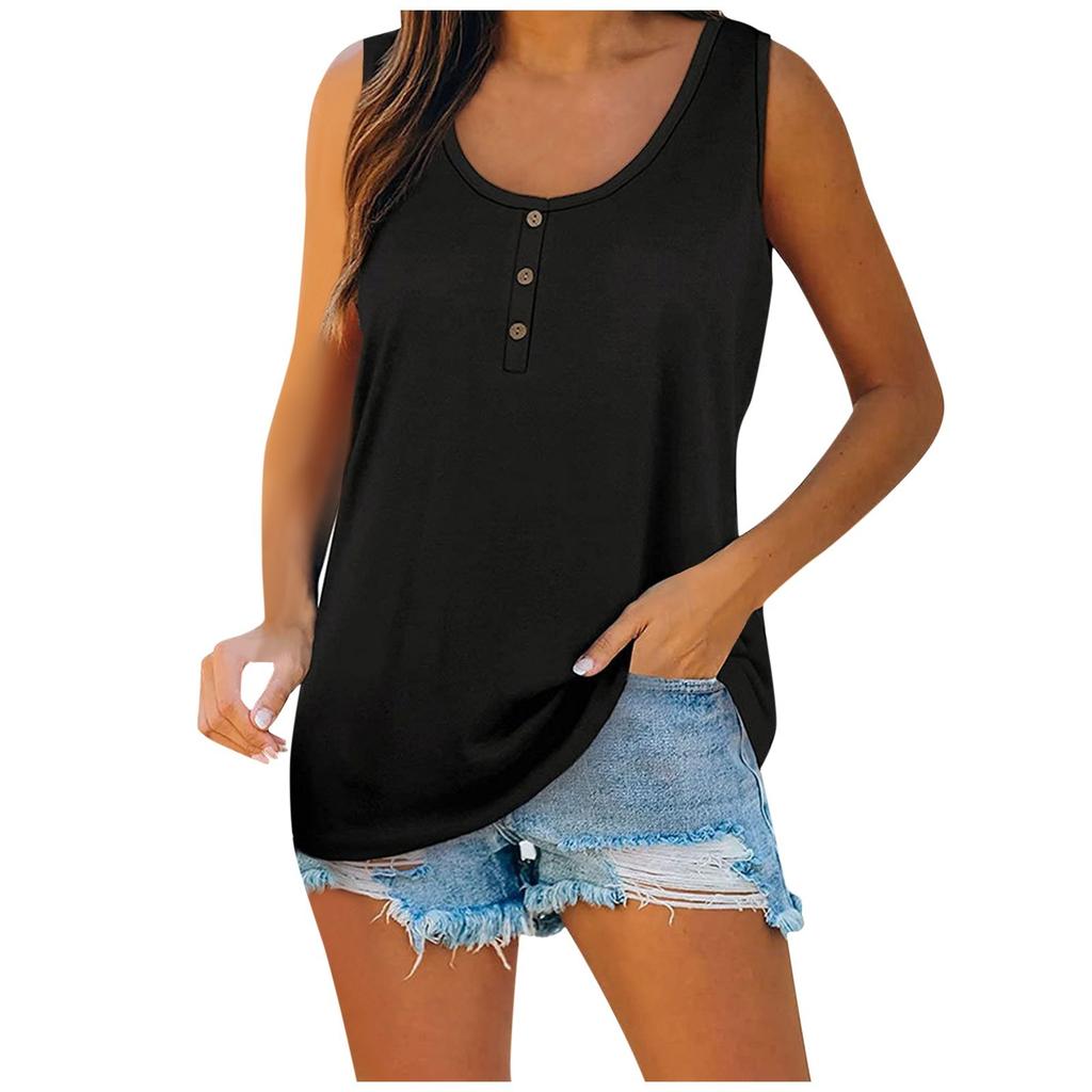Women Summer 2022 Sleeveless Casual Color O-Neck T-Shirt Tops Blouse