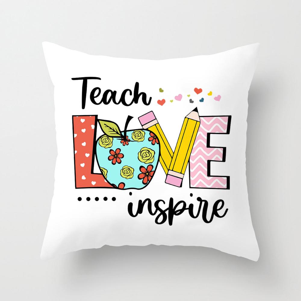 Teacher Life&Teacher Love Inspire Square Pillow Case Teacher's Day Gift Pillow Case Cushion Cover Bedroom Party Decoration