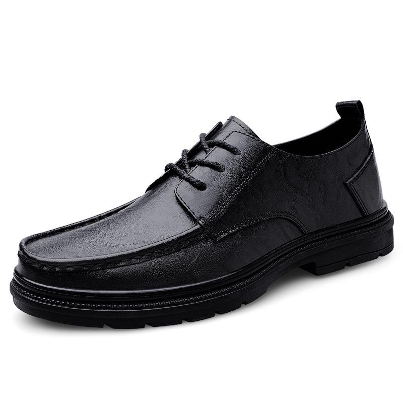 Men s Casual Leather Work Shoes - Low-Top, Height-Increasing, Handmade Cowhide, British Style Size 43