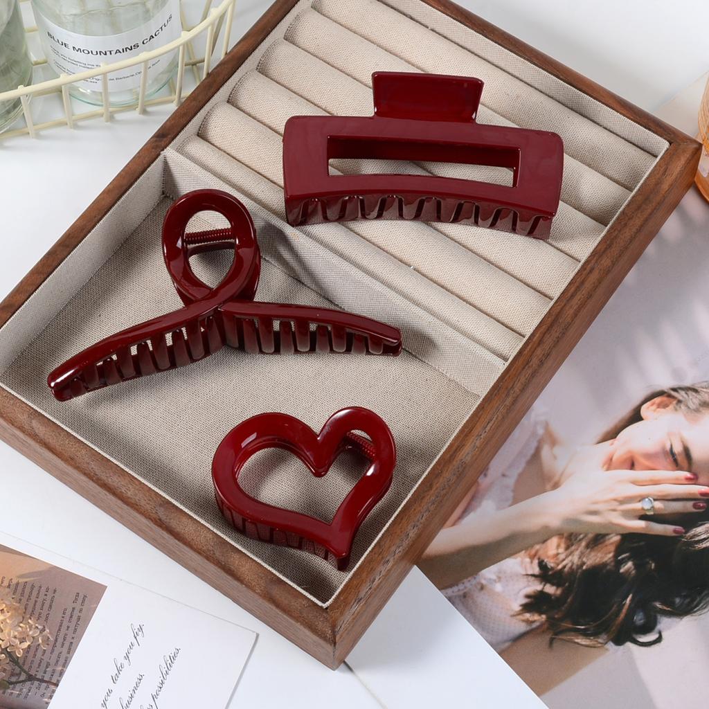 Fashionable and Simple Burgundy Glossy Square Hair Clip, Large Hairpin, Women's Hair Accessory Suitable for Daily Casual Wear, New Year's Parties, a
