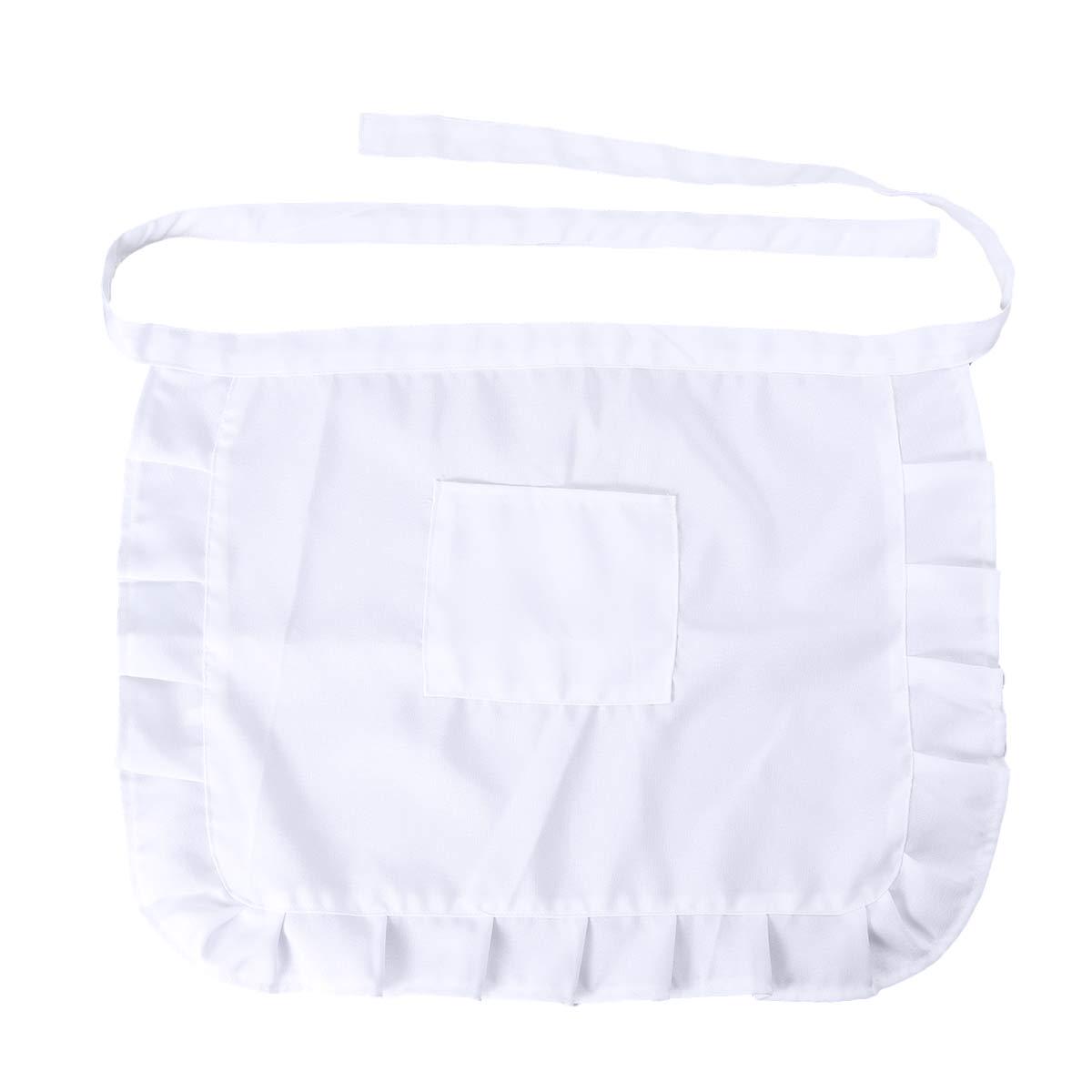 

1pc Short Waist Kitchen Apron Lace Half Waist Bib Maid Costume With Pocket Kitchen Party Favors For Women Waitress (White Black)