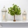 Set of 2 Decorative Candle Lanterns 22"&17"Outdoor vintage Metal Candle Holder Home Decor(White with Gold Brush))