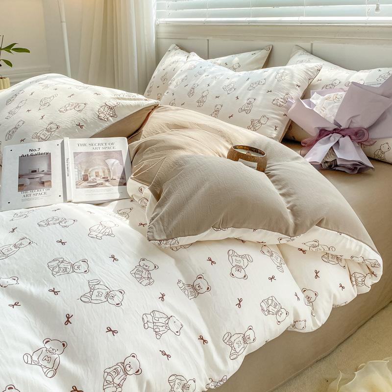 Class A Maternal And Infant Grade Small Fresh 100 Washed Cotton Four-Piece Set Student Dormitory 3Pcs Set Polished Cotton Full Quilt Cover Hat